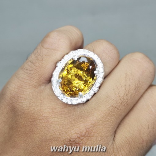 Batu Golden Medeira Citrine Kuning Ring Perak asli cincin permata