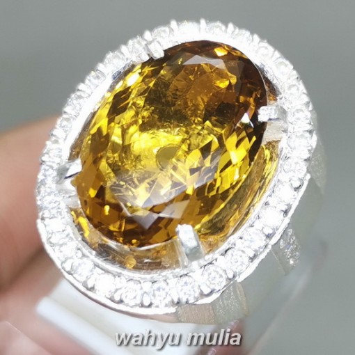 Batu Golden Medeira Citrine Kuning Ring Perak asli lampung tanjung bintang