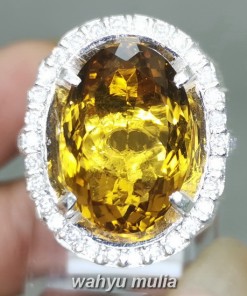 Batu Golden Medeira Citrine Kuning Ring Perak asli natural bersertifikat