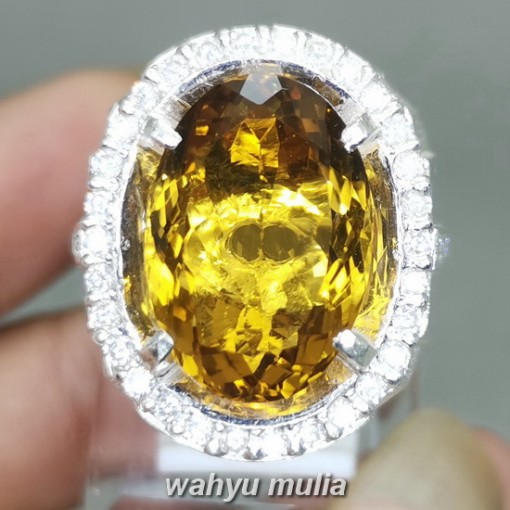 Batu Golden Medeira Citrine Kuning Ring Perak asli natural bersertifikat