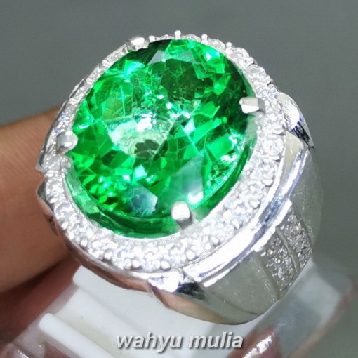Batu Green Topaz Hijau Cutting Natural ring perak asli pria wanita
