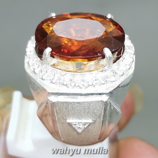 Batu Hessonite Garnet Orange srilangka ring perak Asli bersertifikat