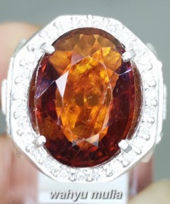 Batu Hessonite Garnet Orange srilangka ring perak Asli terlaris