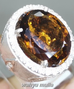 Batu Kinyang Kuning Sitrine Ring Perak asli kristal bening