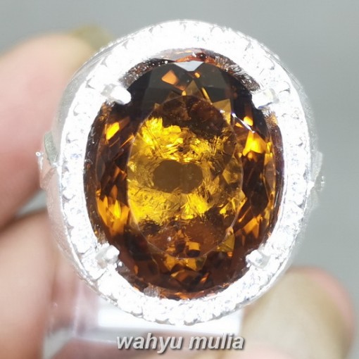 Batu Kinyang Kuning Sitrine Ring Perak asli natural alami