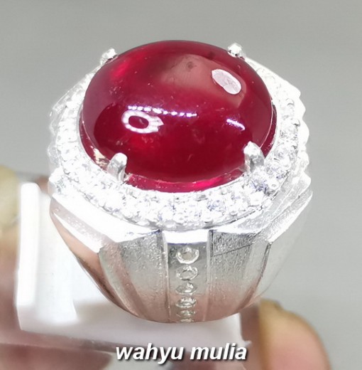 Batu Permata Merah Ruby Kristal Ring perak Asli kantoran