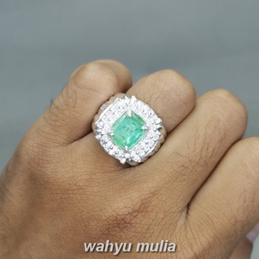 Batu Zamrud Kolombia Kotak Bersertifikat asli Ring Perak cincin cewek cowok