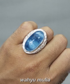 Batu kecubung Biru Laut Aquamarine Ring Perak Besar Asli pria wanita