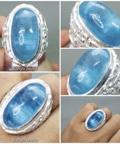 Batu kecubung Biru Laut Aquamarine Ring Perak Besar Asli_7