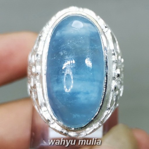 Batu kecubung Biru Laut Aquamarine Ring Perak Besar original