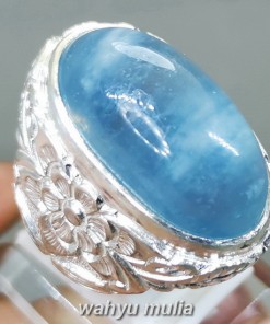 Batu kecubung Biru Laut Aquamarine Ring Perak Besar yang bagus