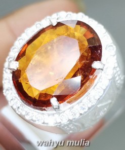 Batu orange Garnet srilangka Ring Perak Asli berkualitas bagus