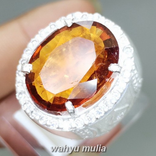 Batu orange Garnet srilangka Ring Perak Asli berkualitas bagus