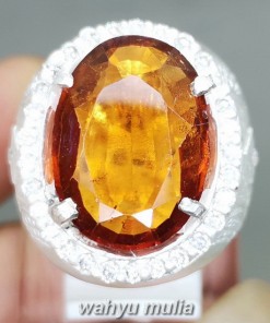 Batu orange Garnet srilangka Ring Perak Asli bersertifikat