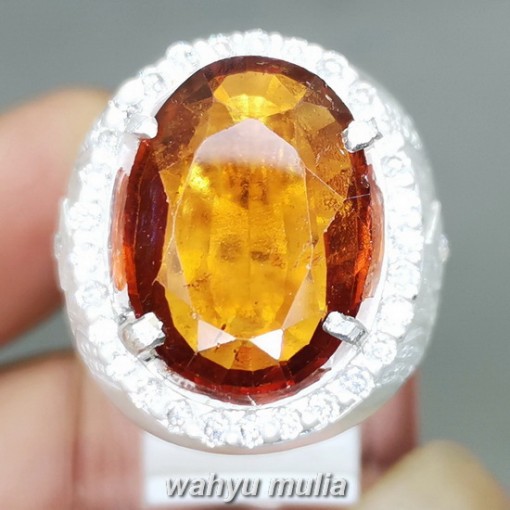Batu orange Garnet srilangka Ring Perak Asli bersertifikat