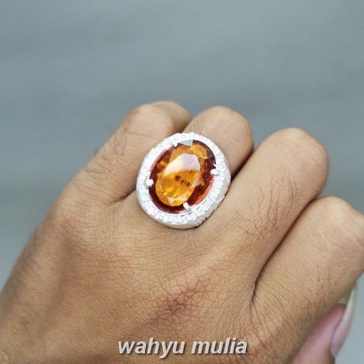 Batu orange Garnet srilangka Ring Perak Asli pria wanita