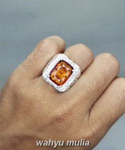 Batu permata Garnet orange Ceylon Ring Perak Asli pria wanita