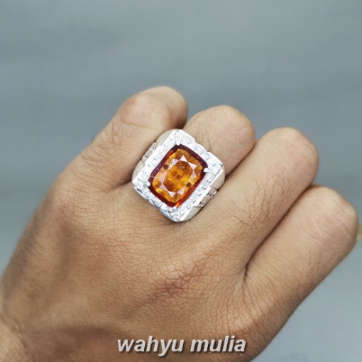 Batu permata Garnet orange Ceylon Ring Perak Asli pria wanita