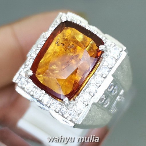 Batu permata Garnet orange Ceylon Ring Perak Asli terlaris populer