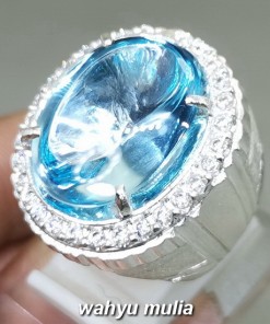 Cincin Batu Kecubung Biru Laut Topaz Bersertifikat Ring Perak Asli original