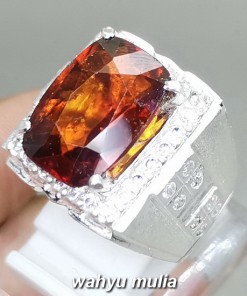 Cincin Batu Mandarin Garnet Orange Srilangka Ring Perak Asli berkualitas