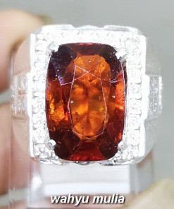 Cincin Batu Mandarin Garnet Orange Srilangka Ring Perak Asli bersertifikat