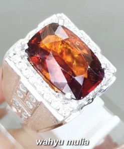 Cincin Batu Mandarin Garnet Orange Srilangka Ring Perak Asli original