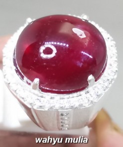 Cincin Batu Ruby Besar Merah Delima Ring perak Asli kristal bergiwang