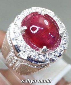 Cincin Batu Ruby Merah Delima Ring Perak Asli bersertifikat