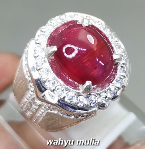Cincin Batu Ruby Merah Delima Ring Perak Asli bersertifikat