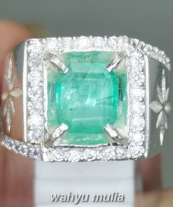 Natural Emerald Beryl Colombia Bersertifikat Ring Perak asli kualitas bagus