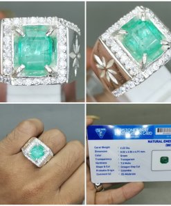 Natural Emerald Beryl Colombia Bersertifikat Ring Perak