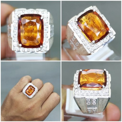 Batu permata Garnet orange Ceylon Ring Perak Asli