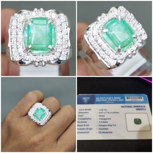 Batu cincin Emerald Beryl Colombia Ring Perak Original asli