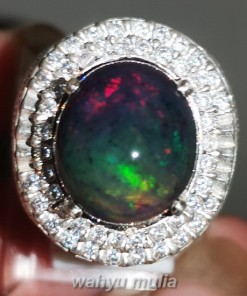 Batu Akik Black Opal Kalimaya Kembang Jarong Ring Perak Asli banten afrika