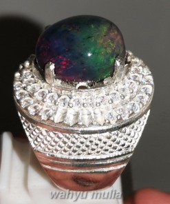 Batu Akik Black Opal Kalimaya Kembang Jarong Ring Perak Asli bersertifikat