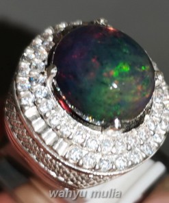 Batu Akik Black Opal Kalimaya Kembang Jarong Ring Perak Asli ethiopia
