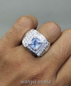 Batu Blue Safir Ceylon Srilangka Ring Perak Asli model cincin pria wanita