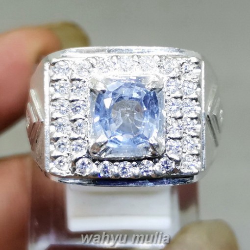 Batu Blue Safir Ceylon Srilangka Ring Perak Asli yang bagus
