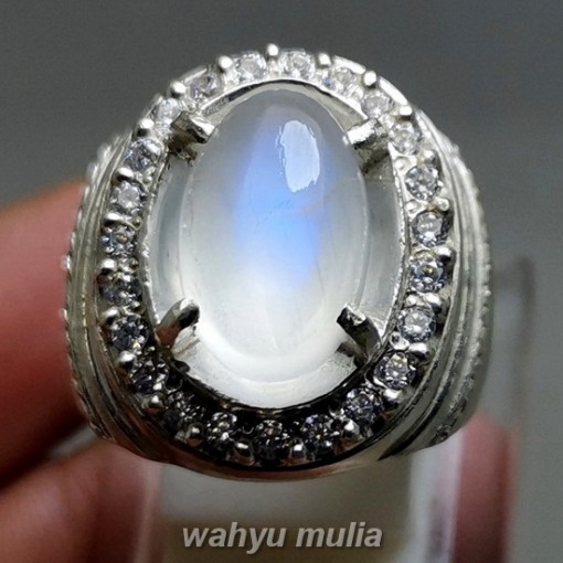 Batu Cincin Biduri Laut Biru Srilangka ring perak Asli original