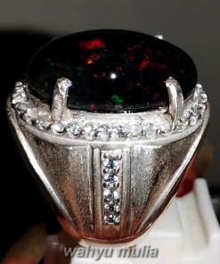 Batu Cincin Kalimaya Black Opal Jarong Besar Ring Perak berkualitas cewek cowok