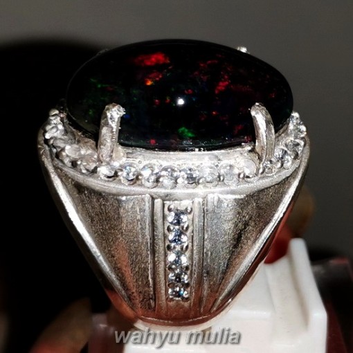 Batu Cincin Kalimaya Black Opal Jarong Besar Ring Perak berkualitas cewek cowok