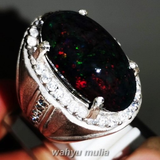 Batu Cincin Kalimaya Black Opal Jarong Besar Ring Perak bersertifikat banten