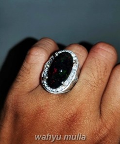Batu Cincin Kalimaya Black Opal Jarong Besar Ring Perak pria wanita