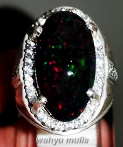 Batu Cincin Kalimaya Black Opal Jarong Besar Ring Perak yang bagus