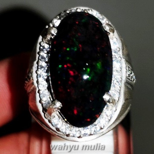 Batu Cincin Kalimaya Black Opal Jarong Besar Ring Perak yang bagus
