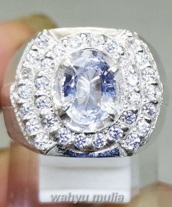 Batu Cincin White Safir Putih Bening Ceylon Ring Perak asli bagus