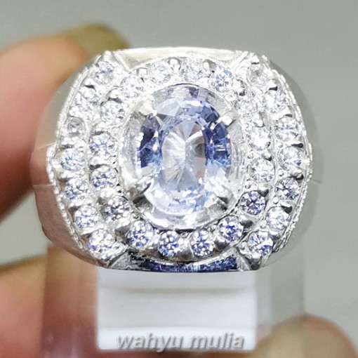 Batu Cincin White Safir Putih Bening Ceylon Ring Perak asli bagus