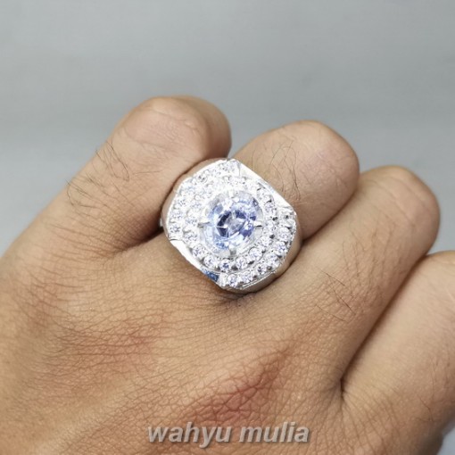 Batu Cincin White Safir Putih Bening Ceylon Ring Perak model wanita pria