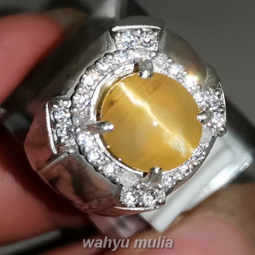 Batu Mata Kucing Kuning Opal Cat eye Ring Perak Asli bersertifikat